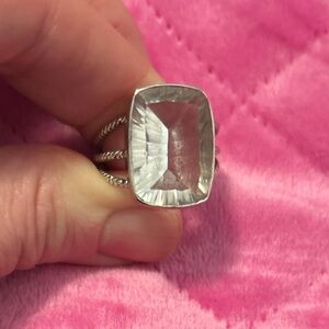 Giant Clear Crystal Quartz Silver Ring